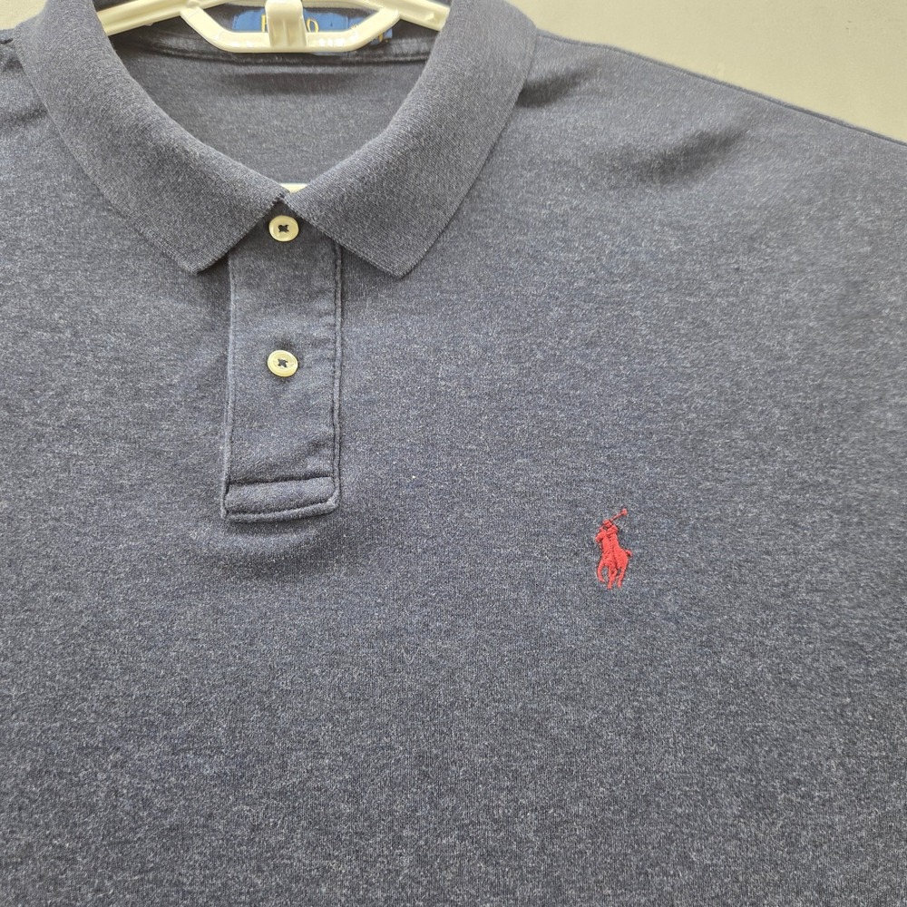 Polo Ralph Lauren Men XXL Navy Blue Short Sleeve Polo Shirt Maroon Pony Logo 2XL
